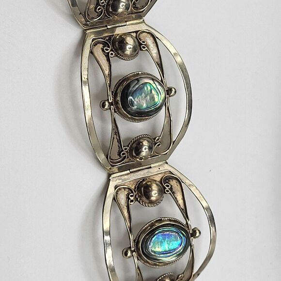 Taxco Sterling Silver Abalone Bracelet 7in - Picture 5 of 7